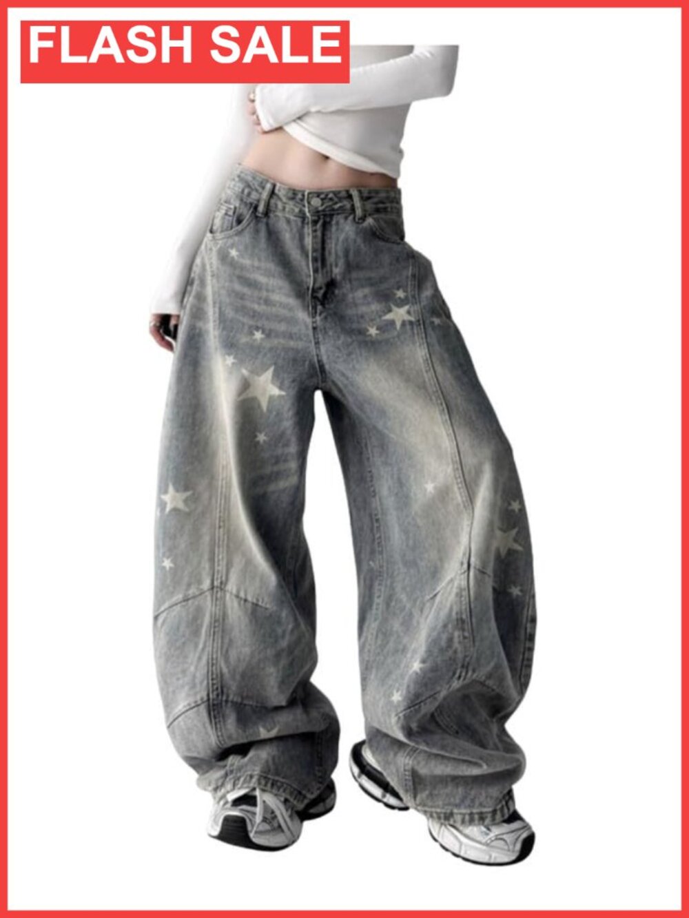 Baggy Barrel Jeans Low Rise Star Graphic Loose Denim Pants